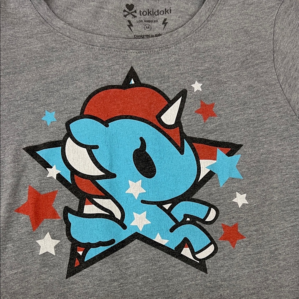 Tokidoki Gray Tee with Red/White/Blue Unicorn